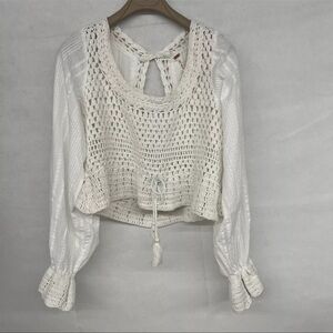 Free People White Megan Crochet Top Size S